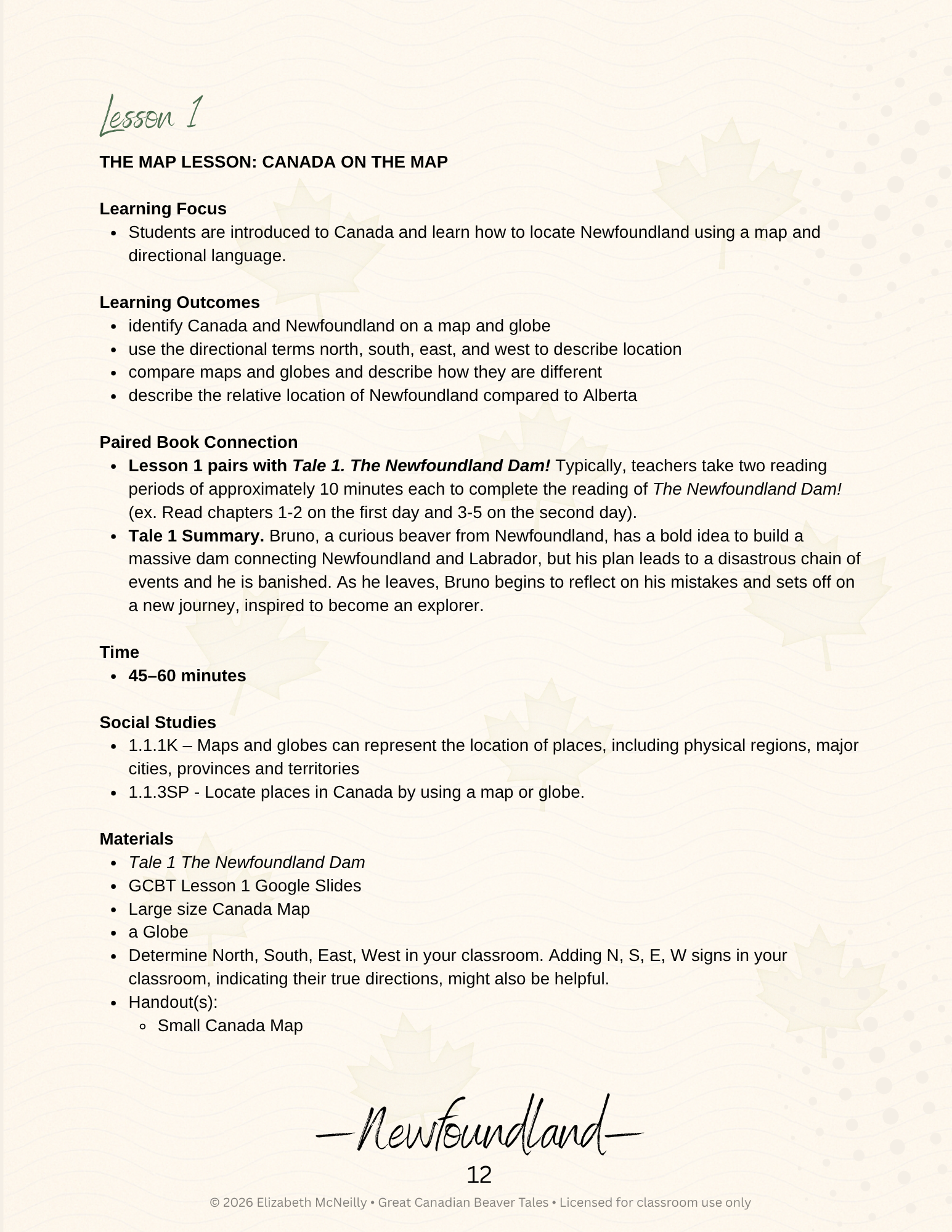 Alberta Social Studies "Time & Place" Physical Regions (Grade 2)